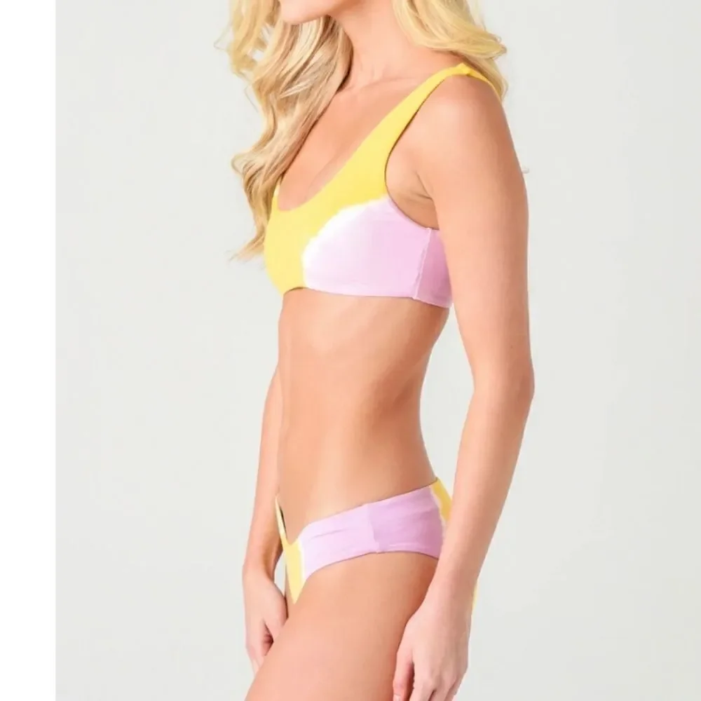 L*Space Women's Tie Dye Lizzie Sandy Diagonal 2 piece bikini top & Bottom sz L